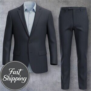 CALVIN KLEIN Mens 2-Piece Suit – 44R Blazer Jacket/36WX32 Pants Navy Wool Slim